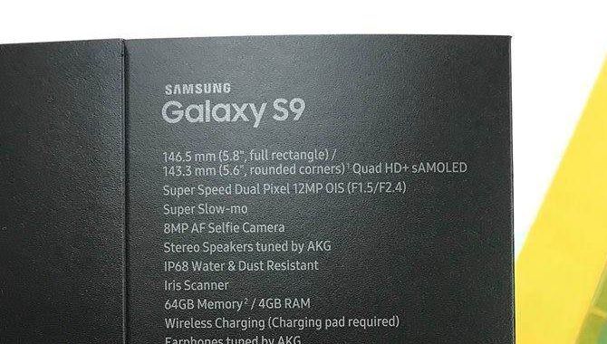 Salgsæske til Samsung Galaxy S9 afslører specifikationerne