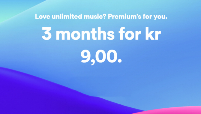 Spotify tilbud: 3 måneders Premium for 9 kroner