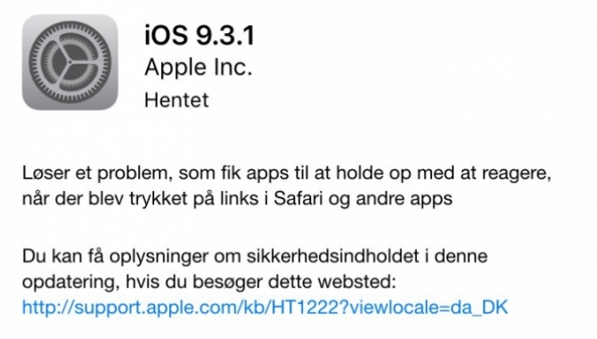 iOS 9.3.1 med fejlrettelser klar til installation