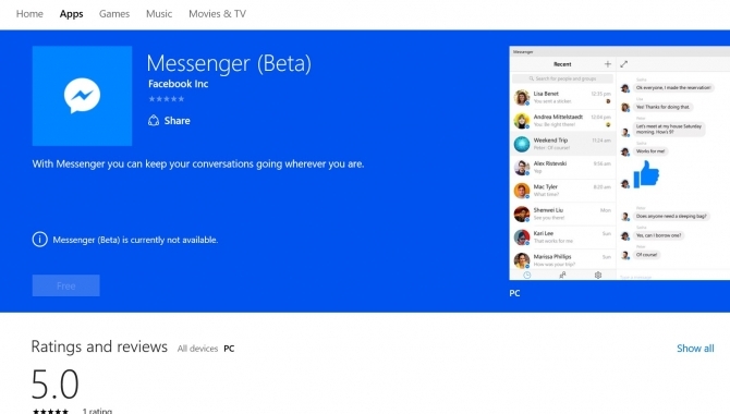Facebook Messenger på vej til Windows 10