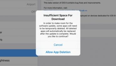 iOS 9 kan slette apps for frigøre plads til opdatering