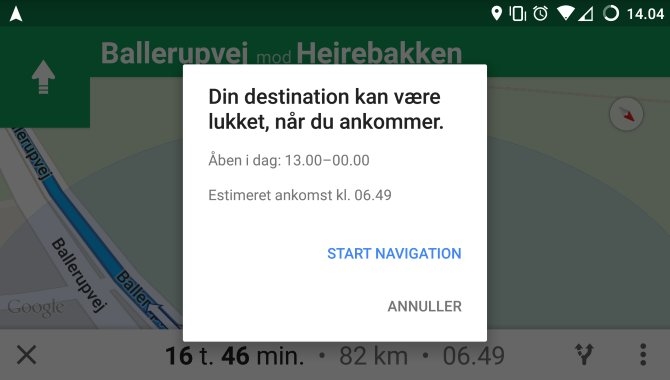 Google Maps advarer dig, hvis din destination har lukket
