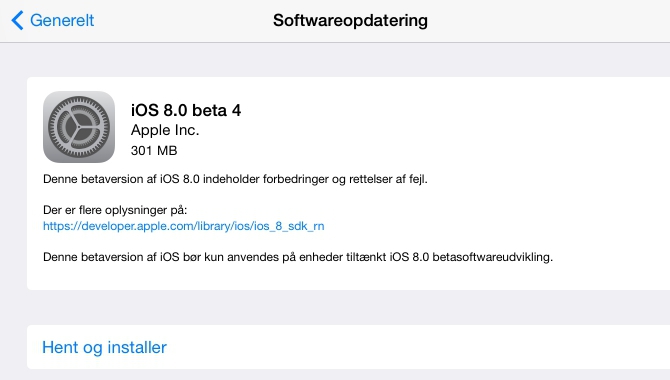 Apple udruller fjerde BETA af iOS 8 – se nyhederne her