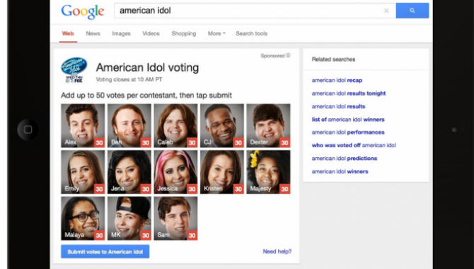 Google: Stem på American Idol finalister gennem Search