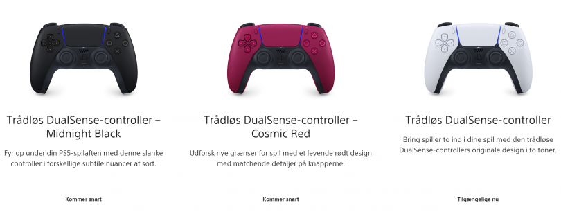 Tre farver på DualSense-controller til PS5