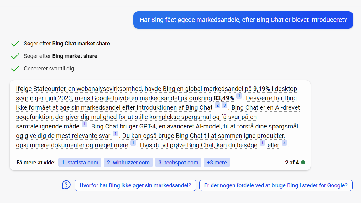 Overraskende tal: Bing taber markedsandele trods AI-satsning