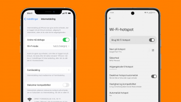 Hvordan deler man sin mobilforbindelse via hotspot/internetdeling?